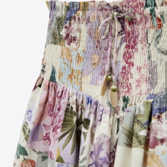 Women’s Zara Floral Mix Print High Rise Flowy Cottagecore Bohemian Short Small - Picture 13 of 13